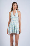 Pale Floral Halter V-Neck Mini Dress