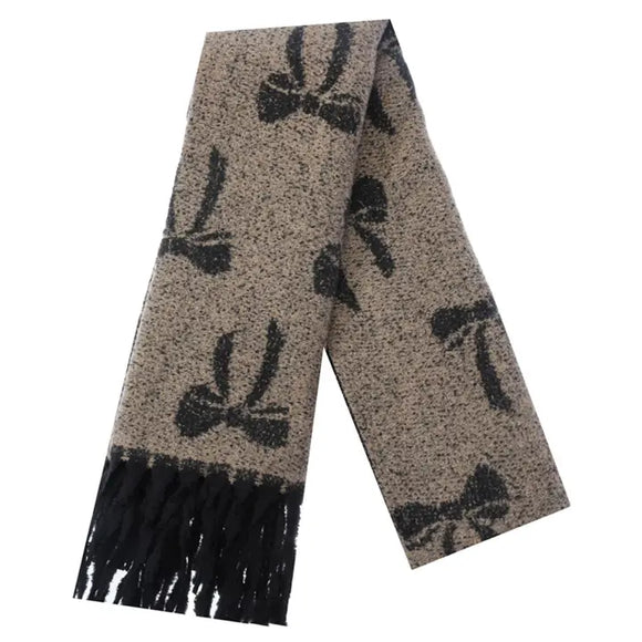 Bow Pattern Fringe Oblong Scarf