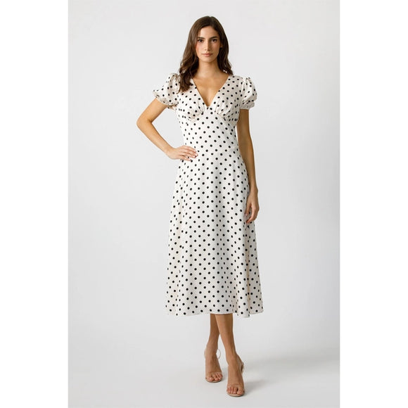 Polka Dot Puff Sleeve Midi