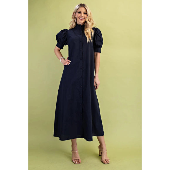 Ruffled Collar Midi Dress - Greige Goods