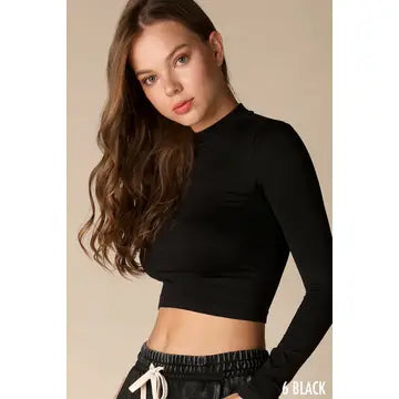 LS Mock Neck Crop Top - Greige Goods