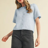 Short Puff Sleeve Sweater Cardigan
