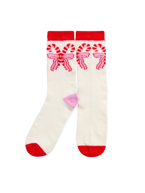 Candy Cane Bow Socks - Greige Goods