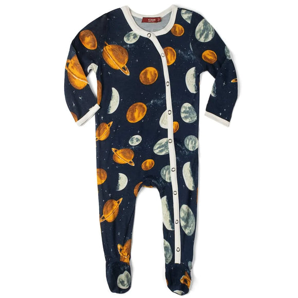 Planet Button Footed PJ - Greige Goods