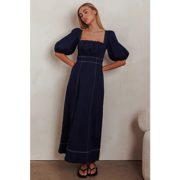 Balloon Sleeve Denim Maxi - Greige Goods