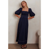 Balloon Sleeve Denim Maxi