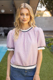 Striped Band Detailed Gingham Knit Top