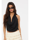 Halter Tie V-Neck Mesh Top - Greige Goods