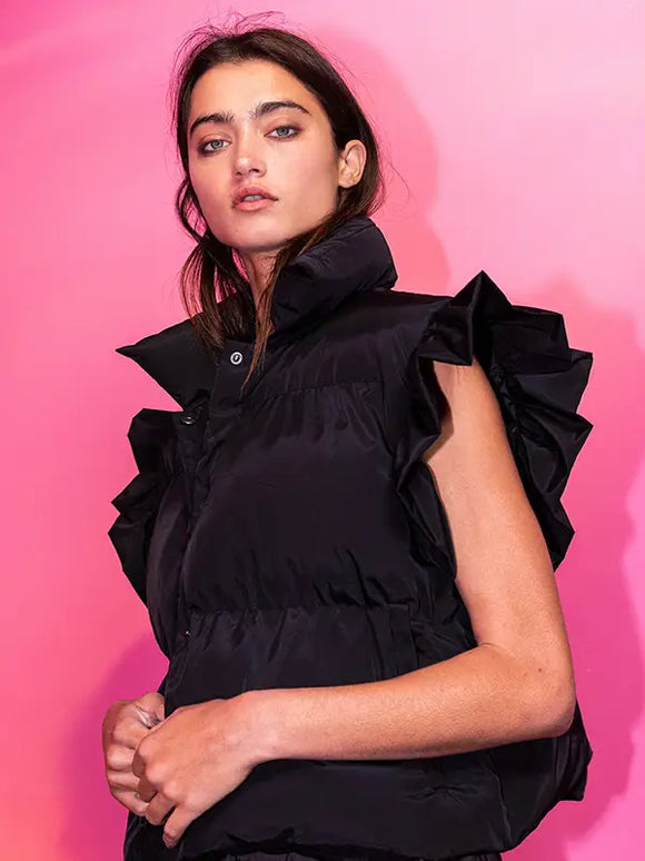 Ruffle Sleeve Crop Vest - Greige Goods