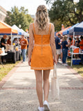 Orange Embroidered Cut Out Mini Dress