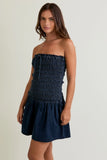 Smocked Denim Tube Dress - Greige Goods