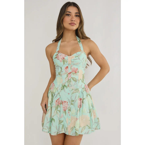 sachin and babi light blue dress Halter Tie-Neck Tiered Eyelet Maxi Dress main image 0