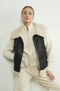 Faux Leather Fleece Collar Vest