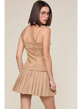 Suede Pleated Mini Dress - Greige Goods