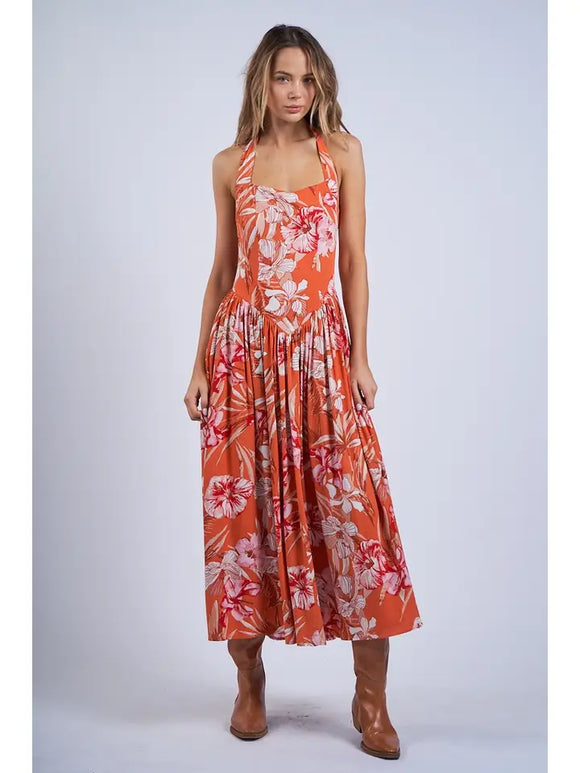 Tropical Halter Neck Midi - Greige Goods