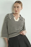 Jacquard Stripe 3/4 Sleeve Sweater