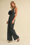 Rosette Plunge Neck Jumpsuit - Greige Goods