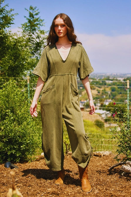 Washed Oversized Jumpsuit - Greige Goods