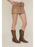 Suede Buckle Mini Skirt - Greige Goods