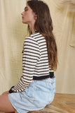 Button Closure Stripe Crop