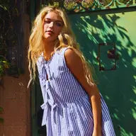 Stripe Print Bow Detail Dress - Greige Goods