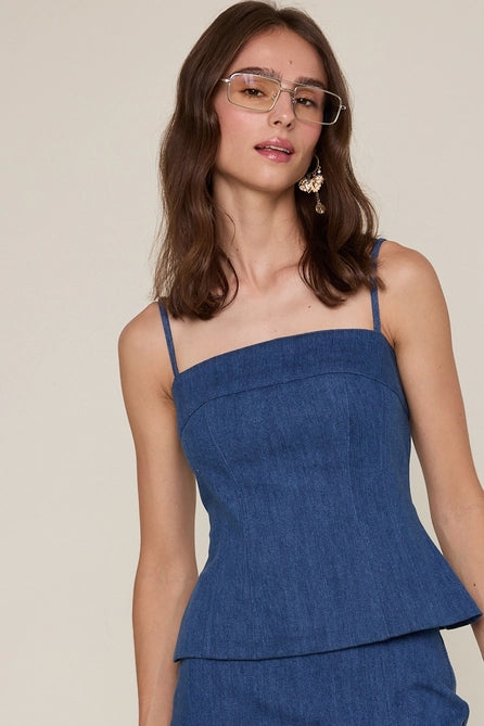 Denim Fit & Flare Top - Greige Goods