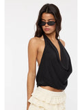 Halter Tie V-Neck Mesh Top - Greige Goods