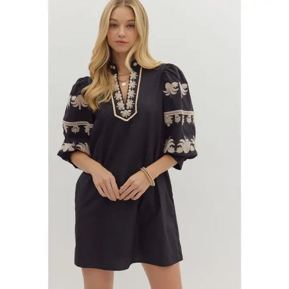 Puff Sleeve Embroidered Mini - Greige Goods