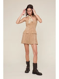 Suede Pleated Mini Dress - Greige Goods