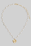 Heart Pendant Pearl Station Chain Necklace