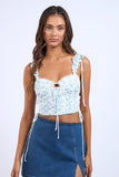 Floral Ruffle Tie Strap Corset Crop Top