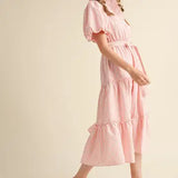 Striped Ruffle Button Down Midi - Greige Goods