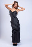 Satin Ruffle Trim Maxi