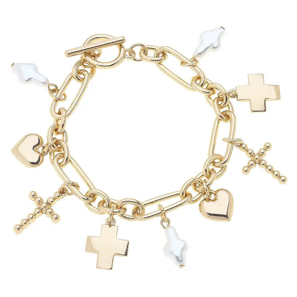 Helena Cross Charm Bracelet - Greige Goods