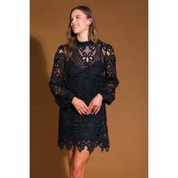 Woven Lace LS Mini Dress