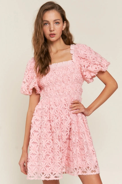 Floral Puff Sleeve Mini Dress - Greige Goods