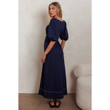 Balloon Sleeve Denim Maxi