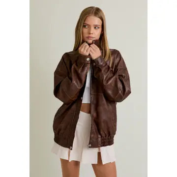 Faux Leather Oversized Bomber Jacket