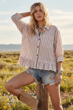 Striped Button Down Ruffle Top - Greige Goods
