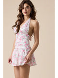 Floral Halter Mini Dress - Greige Goods