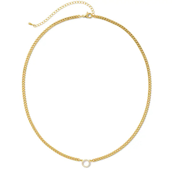 Pave Circle Chain Necklace - Greige Goods