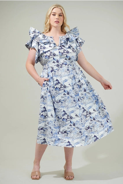 Sugarlips Women's Santana Toile Sky Cotton Midi Dress - Blue - Casual Dresses Sugarlips Women's Santana Toile Sky Cotton Midi Dress - Blue - Casual Dresses