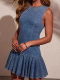 Pleated Tie Back Denim Dress - Greige Goods