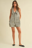 Collared Leopard Romper - Greige Goods
