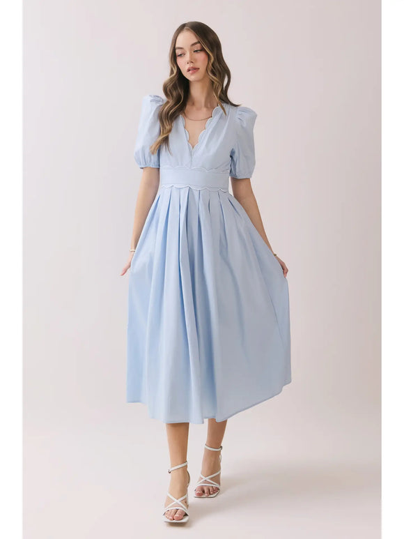 scalloped midi dress Blue Scalloped Midi Dress Medium