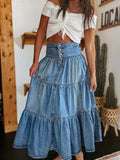 Tiered Button Front Denim Skirt - Greige Goods
