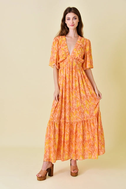 Floral Printed Babydoll Maxi - Greige Goods