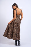 Cheetah U-Shape Boat Neck Midi Dress