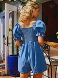 Denim Puff Sleeved Romper - Greige Goods