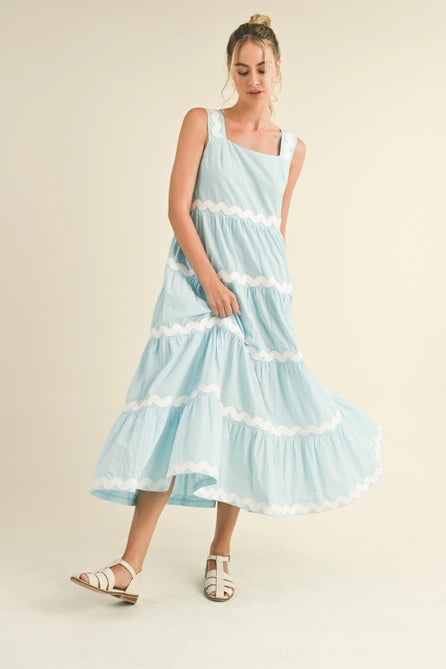 ric rac midi dress Tiered Ric Rac Trim Midi Dress